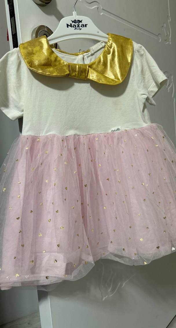 Kız Çocuk Altın Yakalı Pembe Tüllü Elbise - Görsel 5