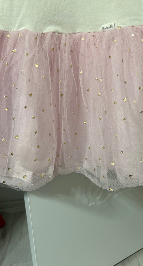 Kız Çocuk Altın Yakalı Pembe Tüllü Elbise - Görsel 3