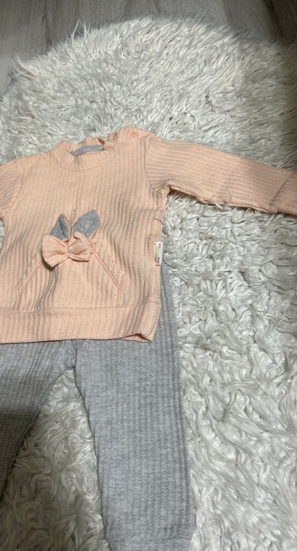 Gri Triko Bebek Kız Takımı Uzun Kollu - Görsel 3