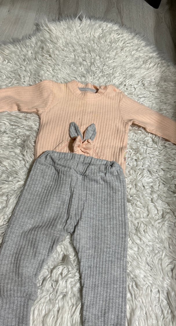 Gri Triko Bebek Kız Takımı Uzun Kollu - Görsel 5