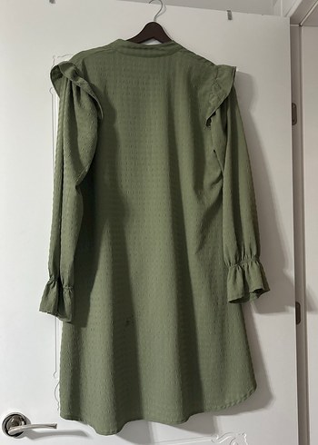 Kadın Haki Uzun Keten Nakışlı Tunik - Görsel 6