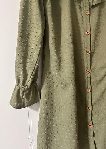 Kadın Haki Uzun Keten Nakışlı Tunik - Görsel 3
