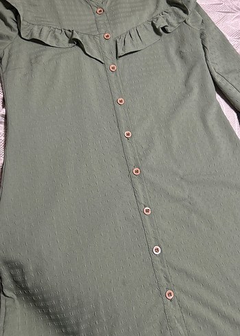 Kadın Haki Uzun Keten Nakışlı Tunik - Görsel 4