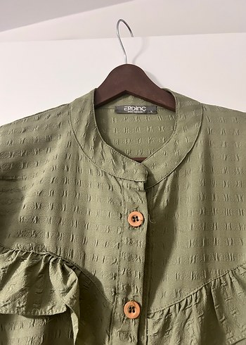 Kadın Haki Uzun Keten Nakışlı Tunik - Görsel 2