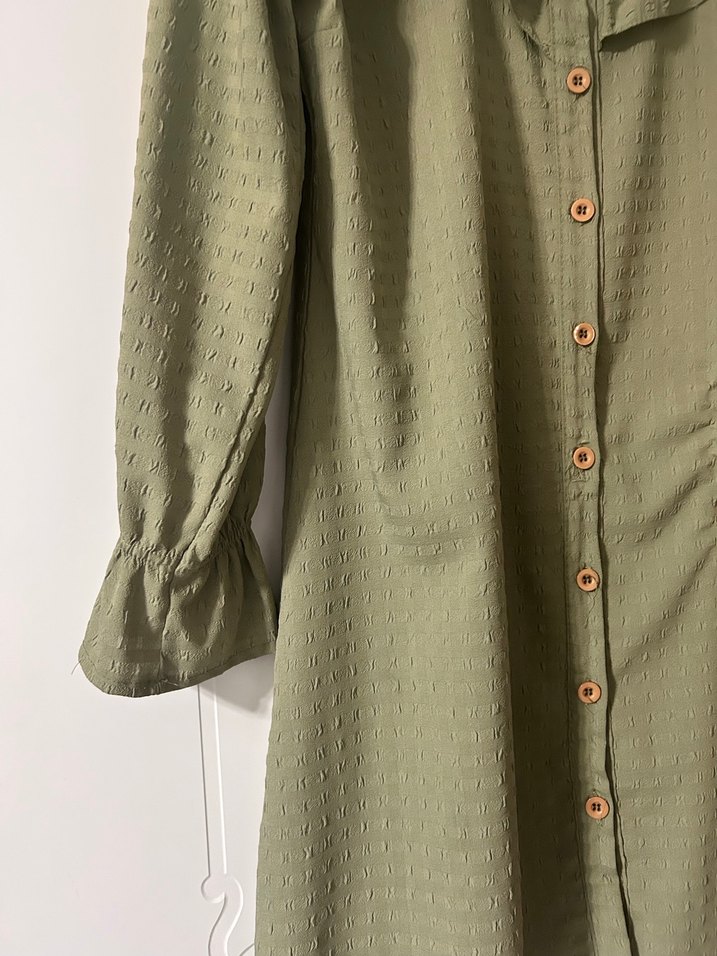 Kadın Haki Uzun Keten Nakışlı Tunik - Görsel 3