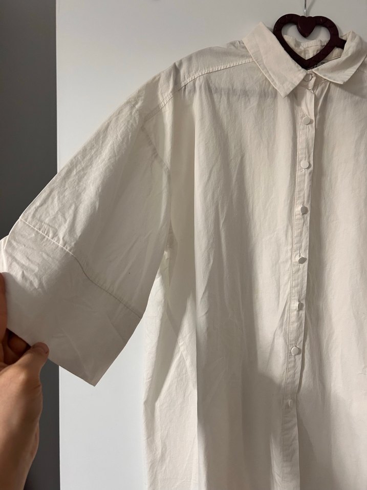 Beyaz Keten Düğmeli Kadın Gömlek - Görsel 3