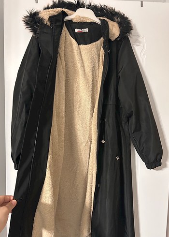 Siyah Uzun Kürklü Kadın Mont - Görsel 9
