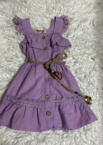 Kız Çocuk Mor Fırfırlı Bohem Elbise 2/3 yaş - Görsel 2