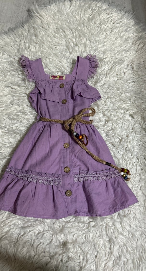 Kız Çocuk Mor Fırfırlı Bohem Elbise 2/3 yaş - Görsel 2