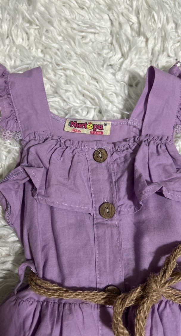 Kız Çocuk Mor Fırfırlı Bohem Elbise 2/3 yaş - Görsel 3