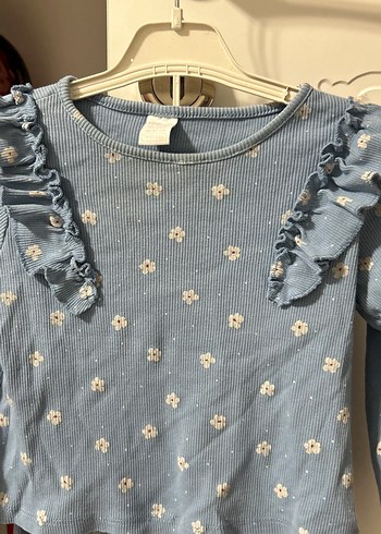 Mavi Çiçek Desenli Bebek Kız Takımı - Görsel 3