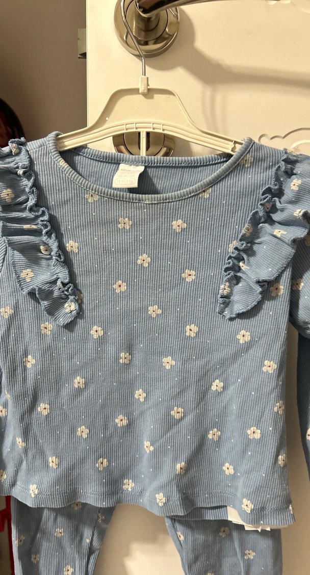 Mavi Çiçek Desenli Bebek Kız Takımı - Görsel 3