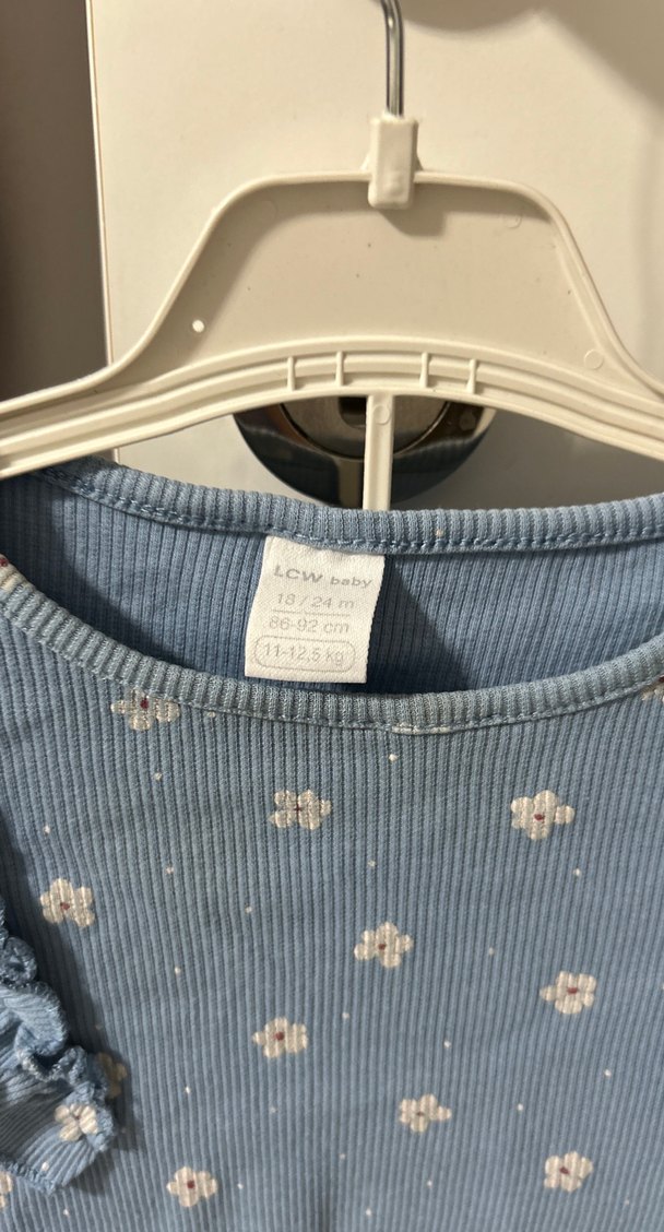 Mavi Çiçek Desenli Bebek Kız Takımı - Görsel 4