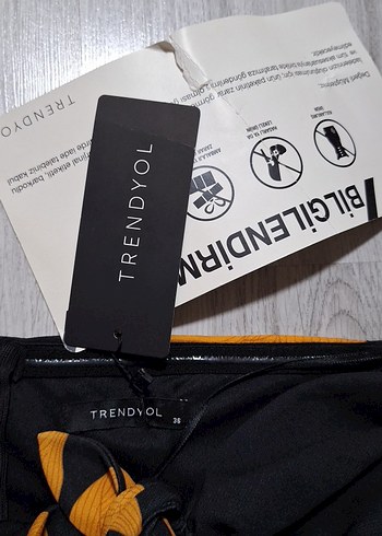 Sarı Siyah Straplez Uzun Elbise - Görsel 6