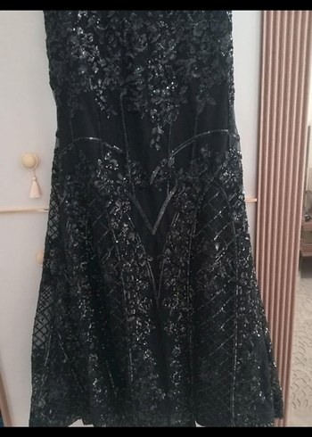 Siyah Dantelli Uzun V Yaka Gotik Abiye Elbise - Görsel 3