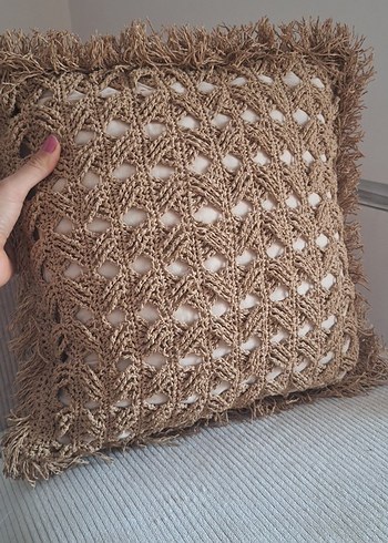 Bej Bohem Örgü Dekoratif Kırlent - Görsel 3