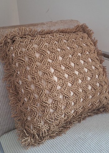 Bej Bohem Örgü Dekoratif Kırlent - Görsel 2
