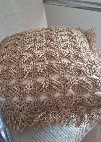 Bej Bohem Örgü Dekoratif Kırlent - Görsel 4