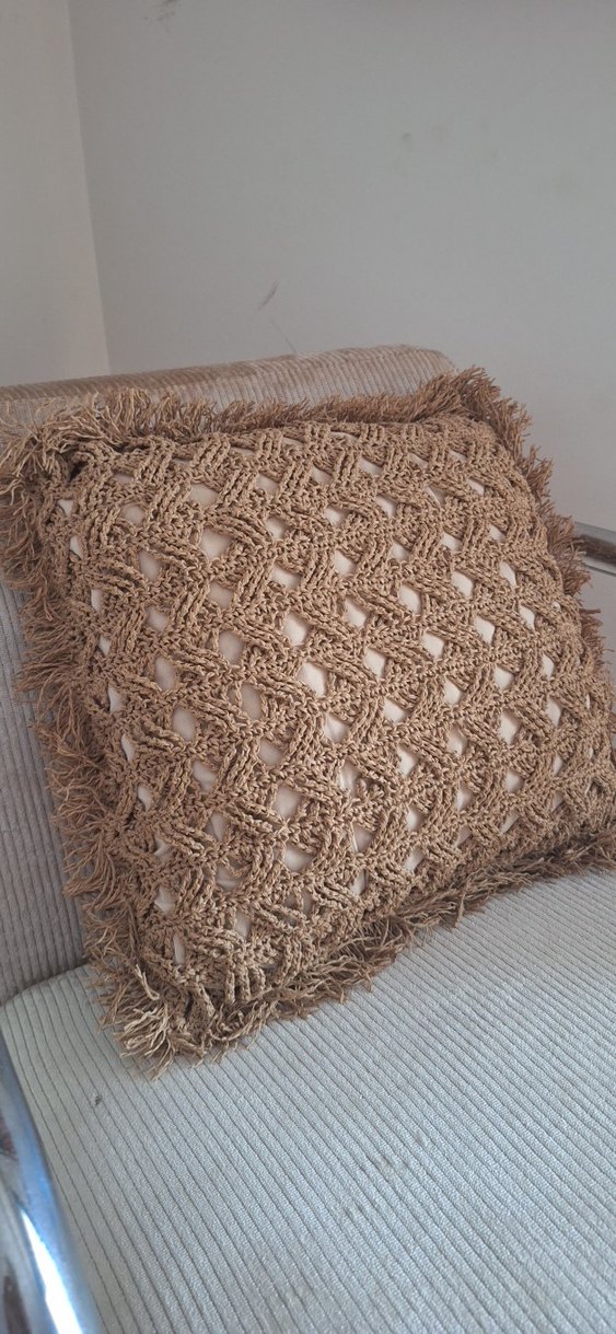 Bej Bohem Örgü Dekoratif Kırlent - Görsel 2