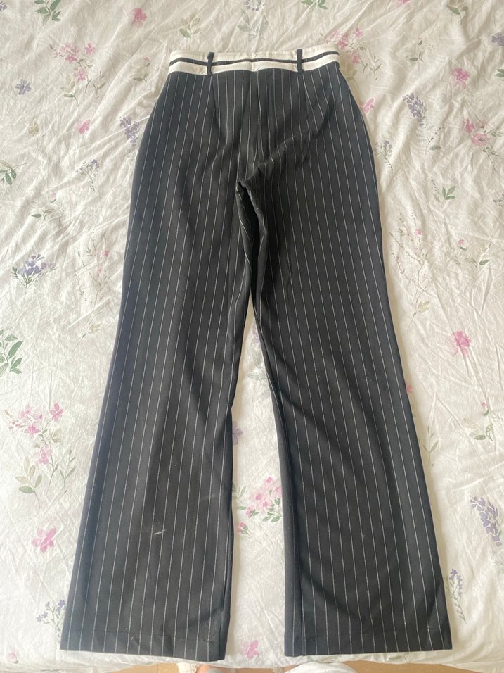 Gri Çizgili Kadın Kumaş Pantolon - Görsel 2