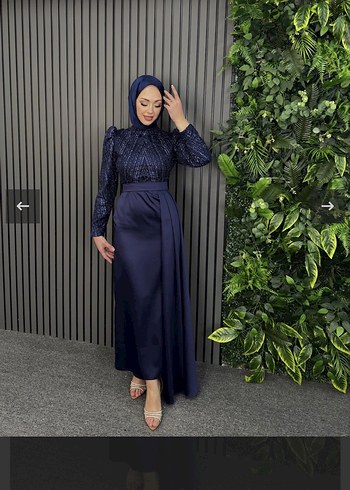 Diğer Fatma Kılıç butik Lacivert Uzun Kollu Drapeli Abiye Elbise