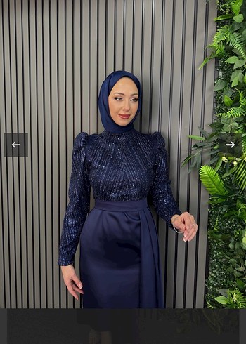 s Beden Fatma Kılıç butik Lacivert Uzun Kollu Drapeli Abiye Elbise