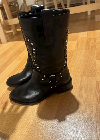 Siyah Hakiki Deri Kadın Bot - Görsel 4