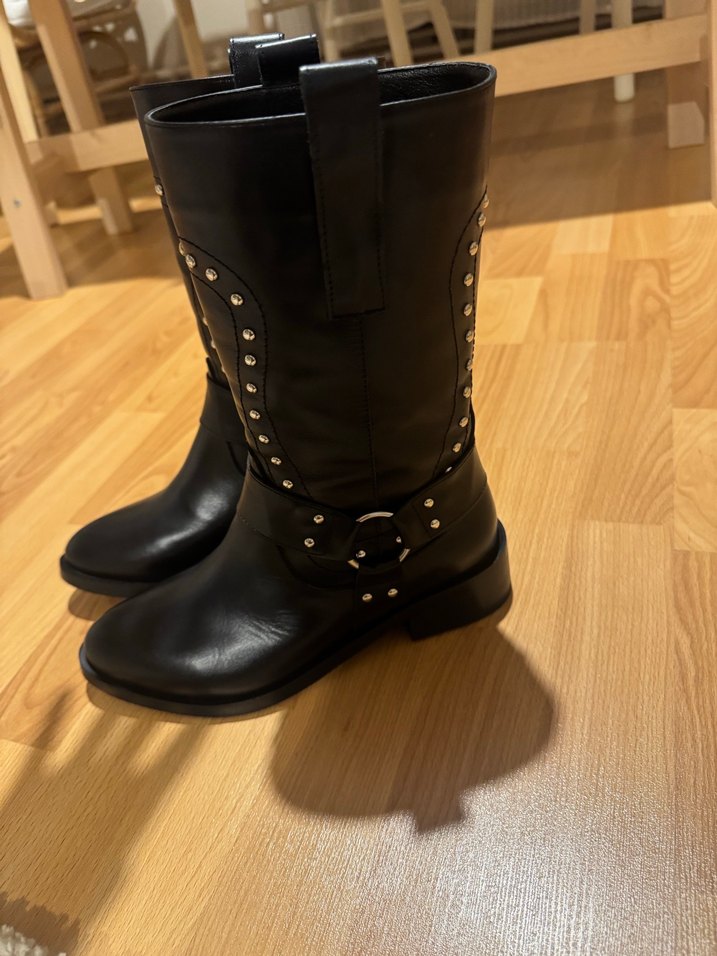 Siyah Hakiki Deri Kadın Bot - Görsel 4