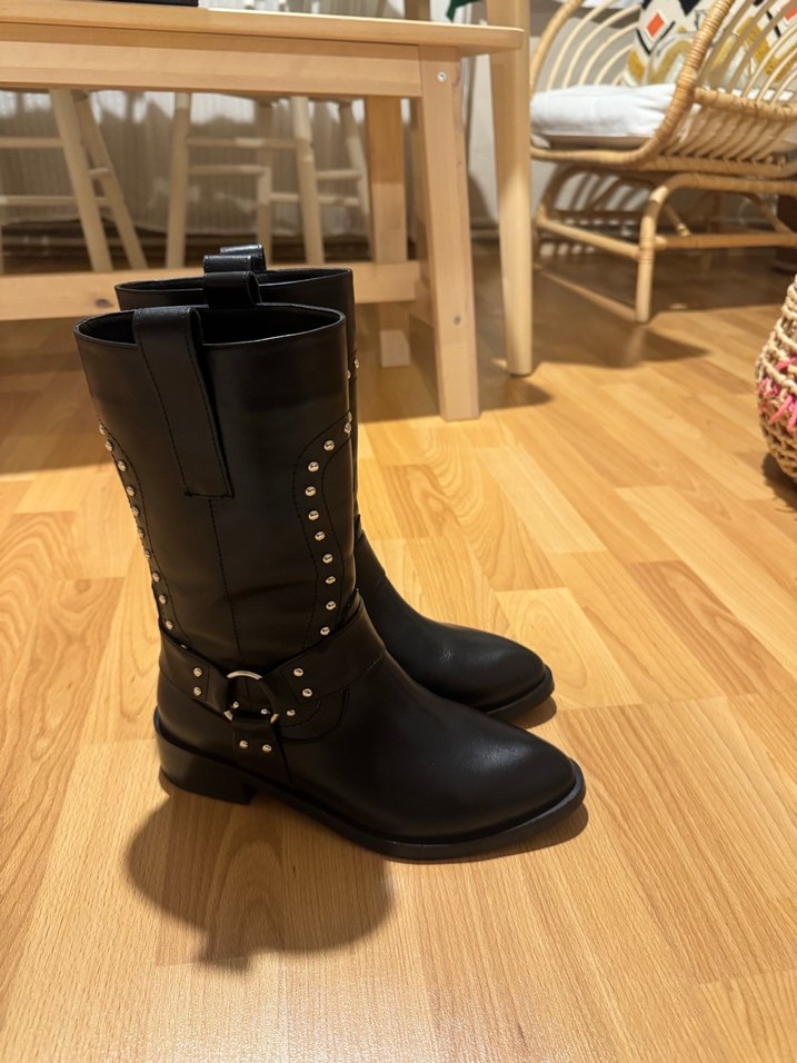 Siyah Hakiki Deri Kadın Bot - Görsel 5