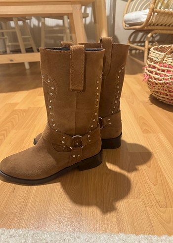 Camel Süet Troklu Hakiki Deri Kadın Bot - Görsel 4