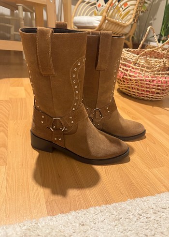 Camel Süet Troklu Hakiki Deri Kadın Bot - Görsel 2