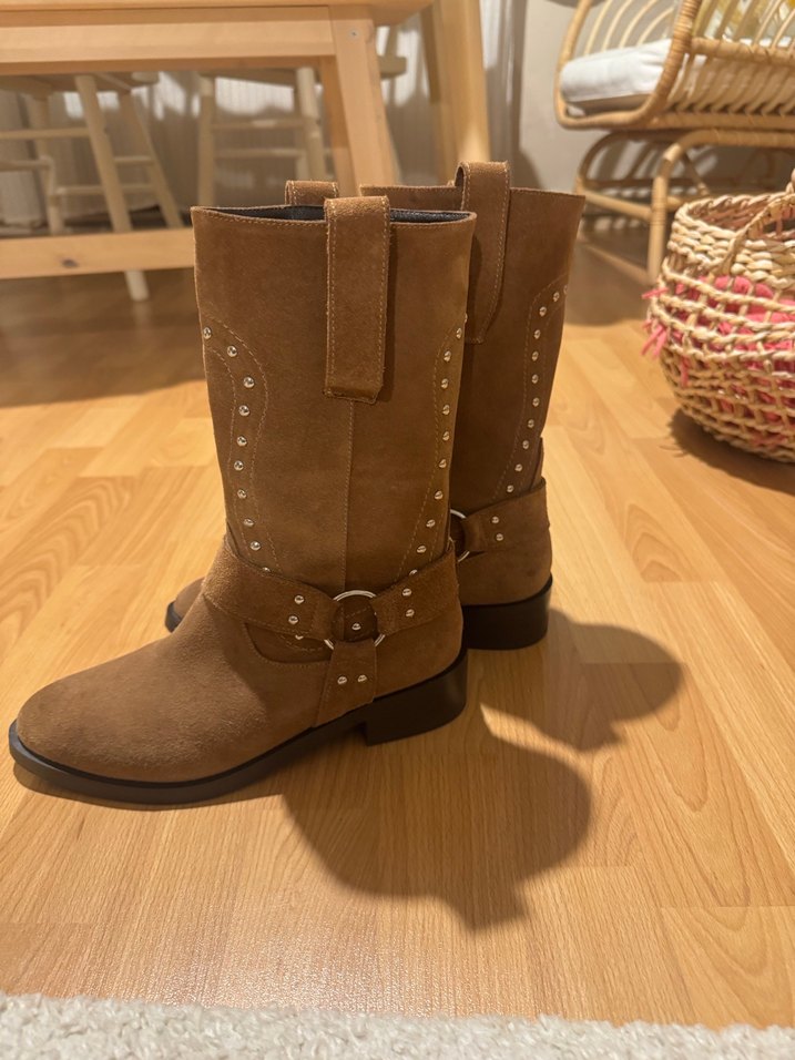 Camel Süet Troklu Hakiki Deri Kadın Bot - Görsel 4