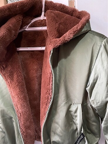 H&M Crop çift taraflı xxs haki mont