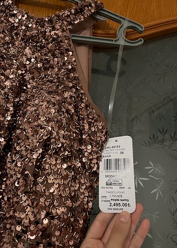 Deri Desenli Parlak Kahverengi Midi Elbise - Görsel 5