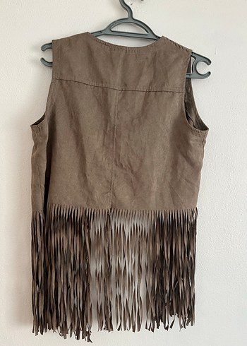 Püsküllü Süet Bohem Kadın Yelek - Görsel 3