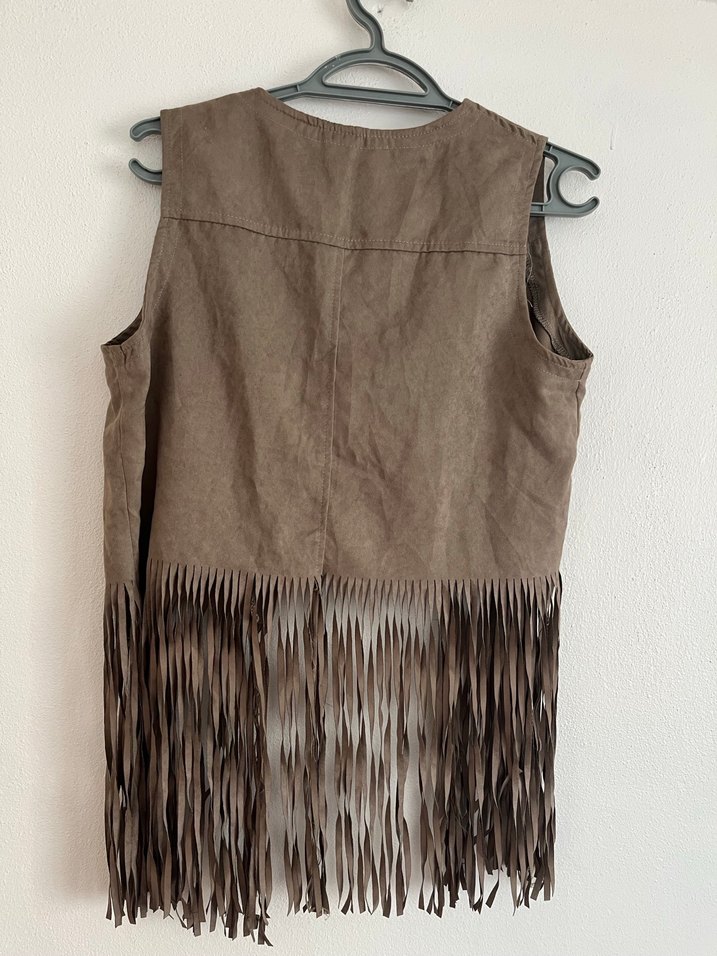 Püsküllü Süet Bohem Kadın Yelek - Görsel 3