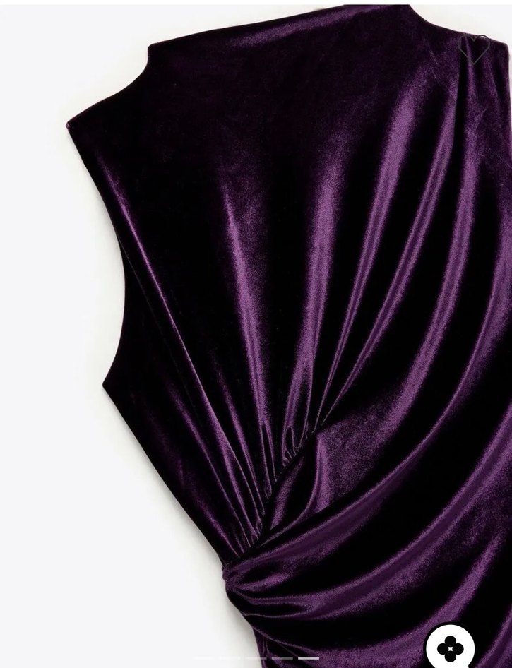 Drapeli Kolsuz Uzun Mor Kadife Elbise - Görsel 3
