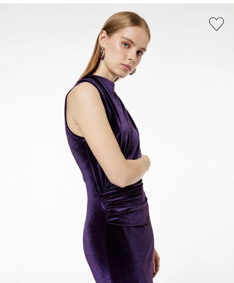 Drapeli Kolsuz Uzun Mor Kadife Elbise - Görsel 2