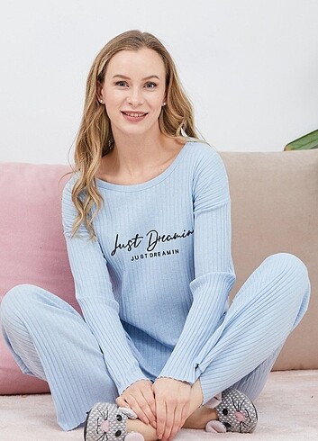diğer Beden mavi Renk Baskılı Fitilli Pijama Takımı 5311285