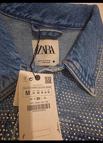 m Beden mavi Renk Zara M etiketli parlak taşlı denim ceket 