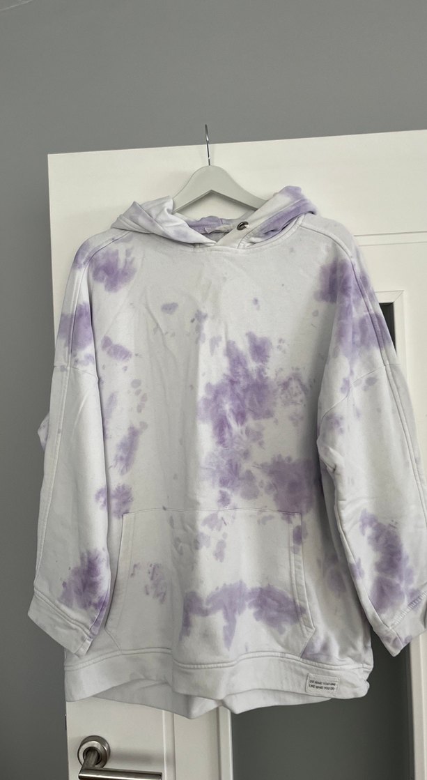 Kadın Mor Batik Desenli Kapüşonlu Sweatshirt - Görsel 2