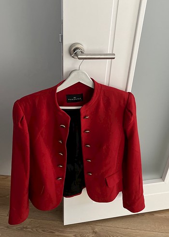 Düğmeli Kırmızı Mini Kadın Blazer - Görsel 2