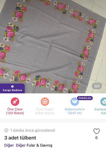 Pembe Çiçek Desenli 3 Adet Tülbent - Görsel 3