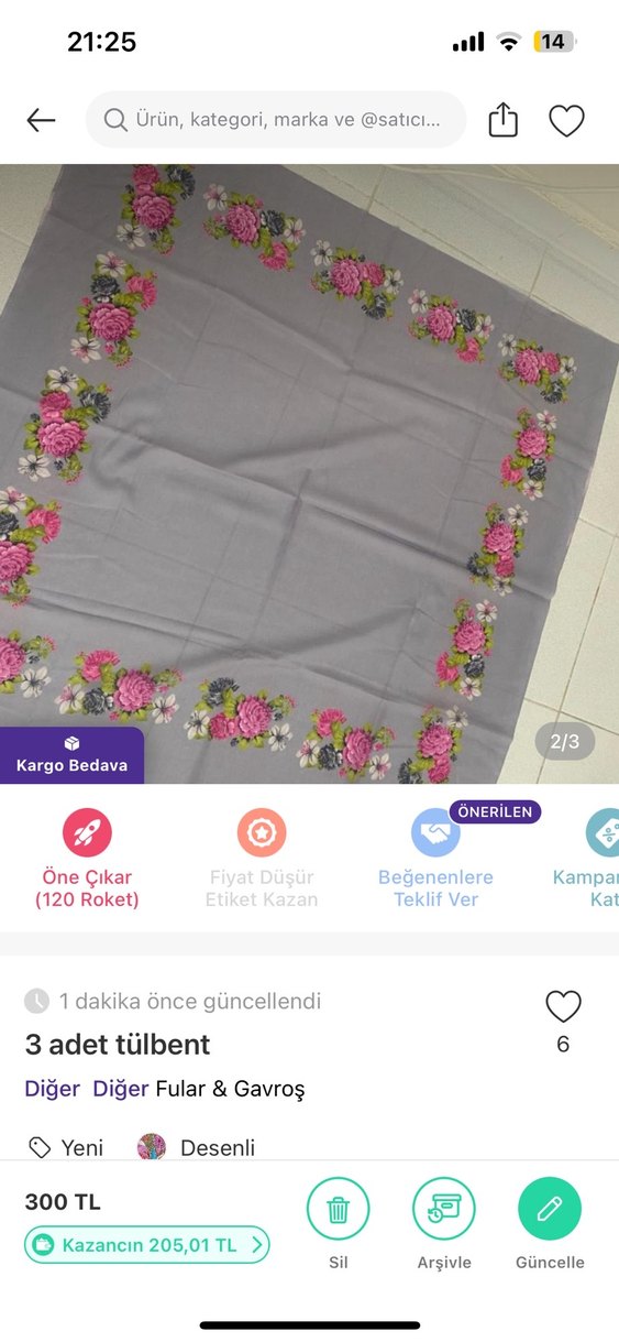 Pembe Çiçek Desenli 3 Adet Tülbent - Görsel 3