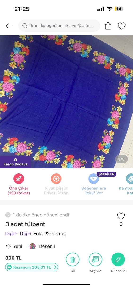 Pembe Çiçek Desenli 3 Adet Tülbent - Görsel 2