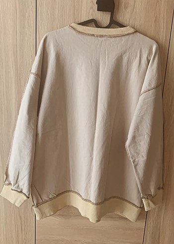 Bej Pamuklu Uzun Kollu Basic Sweatshirt - Görsel 2