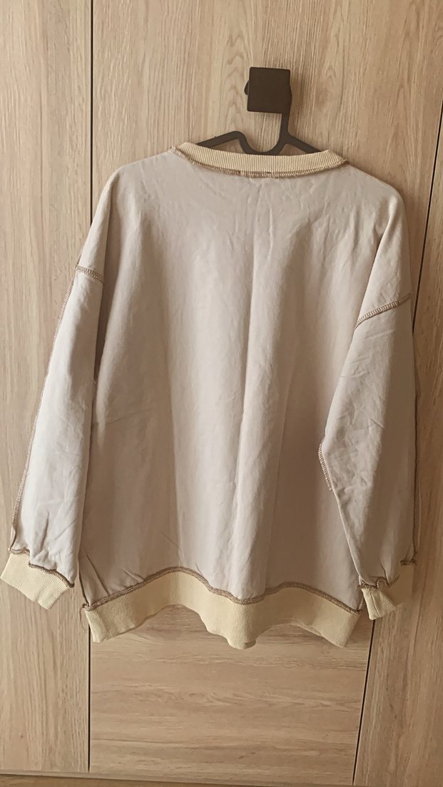 Bej Pamuklu Uzun Kollu Basic Sweatshirt - Görsel 2