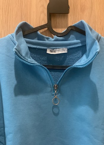 Mavi Yarım Fermuarlı Kadın #Sweatshirt - Görsel 3