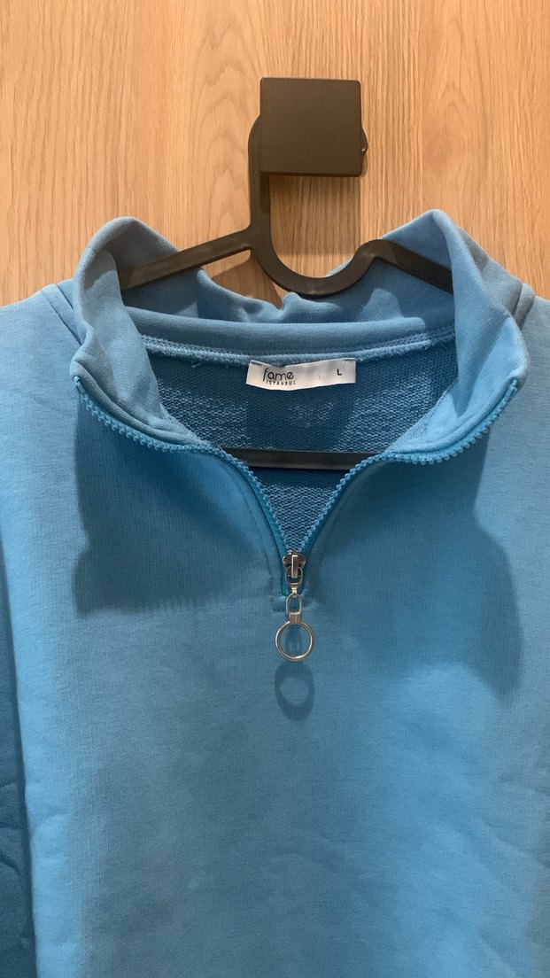 Mavi Yarım Fermuarlı Kadın #Sweatshirt - Görsel 3
