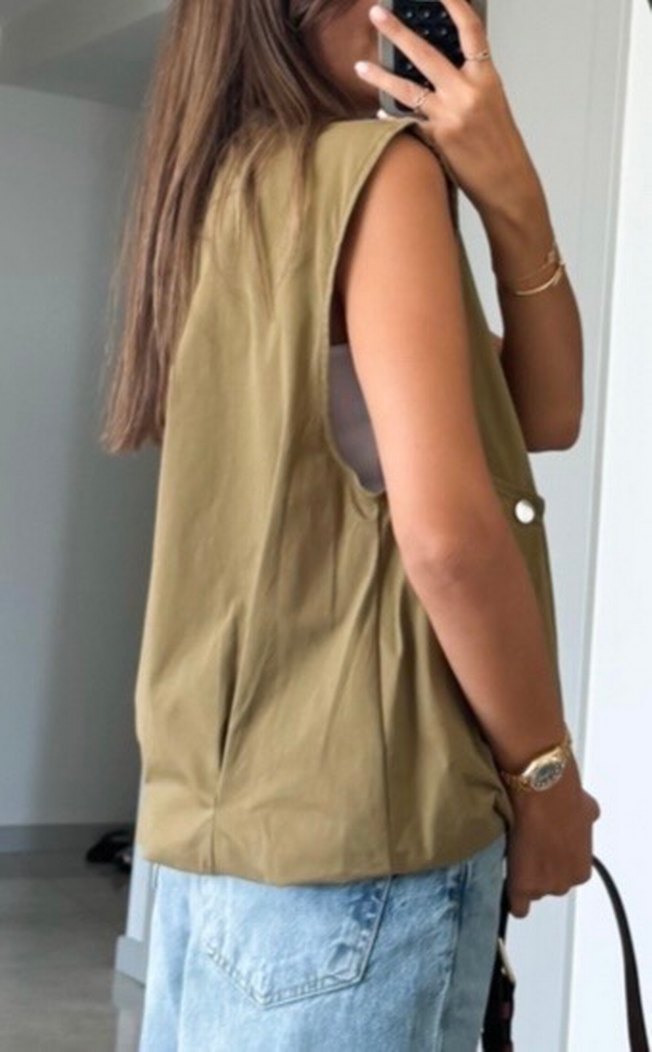 Bej Kemerli Kolsuz Midi Kadın #Yelek - Görsel 5